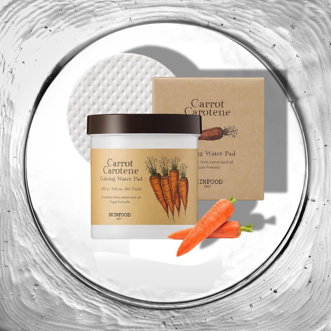 Carrot Carotene Calming Water Pad - Compresses Imbibées de Tonique Apaisant [60 pièces] - SKINFOOD - Beauty Care
