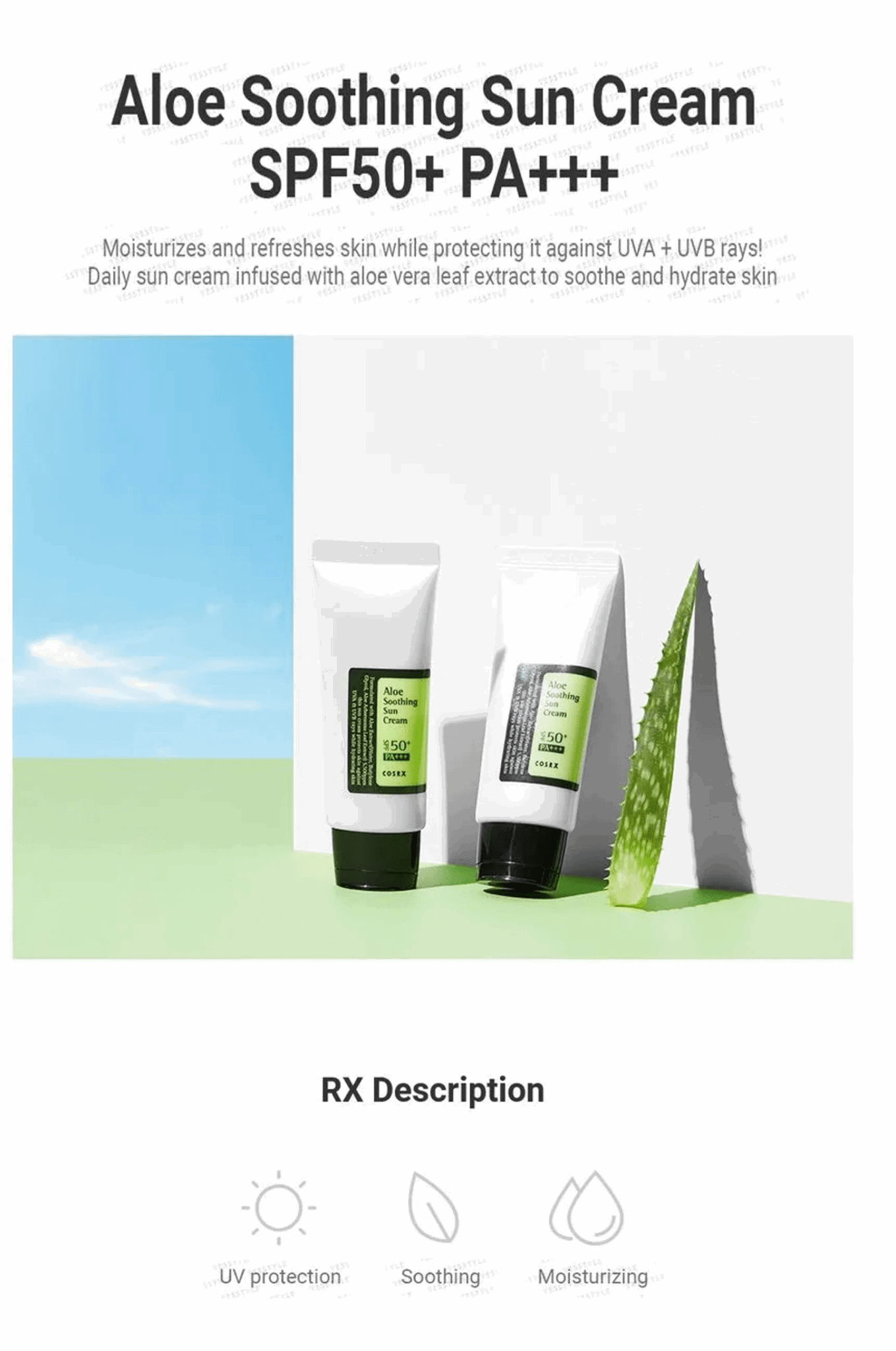 Aloe Soothing Sun Cream - Crème solaire apaisante à l'aloe vera [50ml] - COSRX - Beauty Care